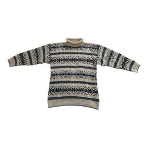 Vintage Fair Isle Style Wool Roll Neck Sweater - Size Small